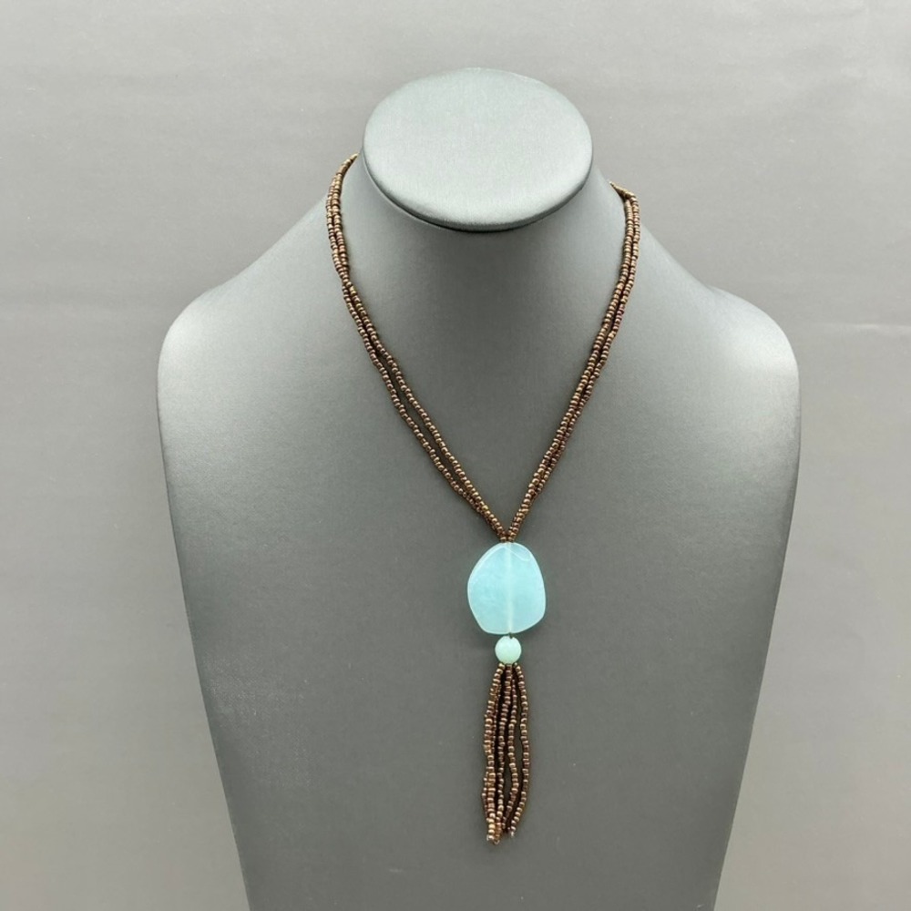 Cookie Lee Beaded Tassel Necklace Women Blue Brown Faux Stone Boho Fashion Item